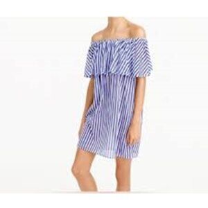 J. CREW BLUE WHITE STRIPED OFF-SHOULDER BEACH COVER UP SHIFT DRESS SIZE: XL